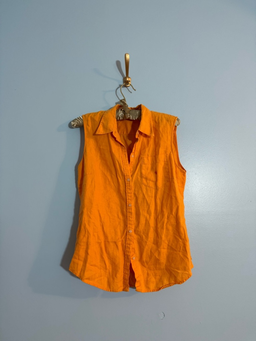 Ralph Lauren 100% linen orange button up tank blouse size M